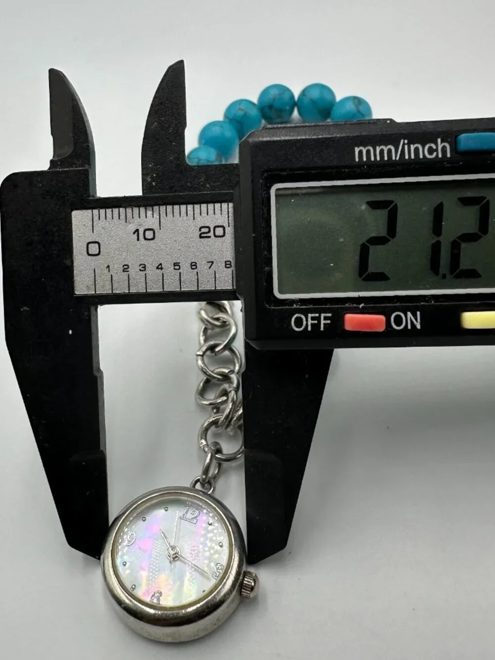 Faux Turquoise Band Beaded Watch Women Mother of Pearl Dial Works  7.75 Inch